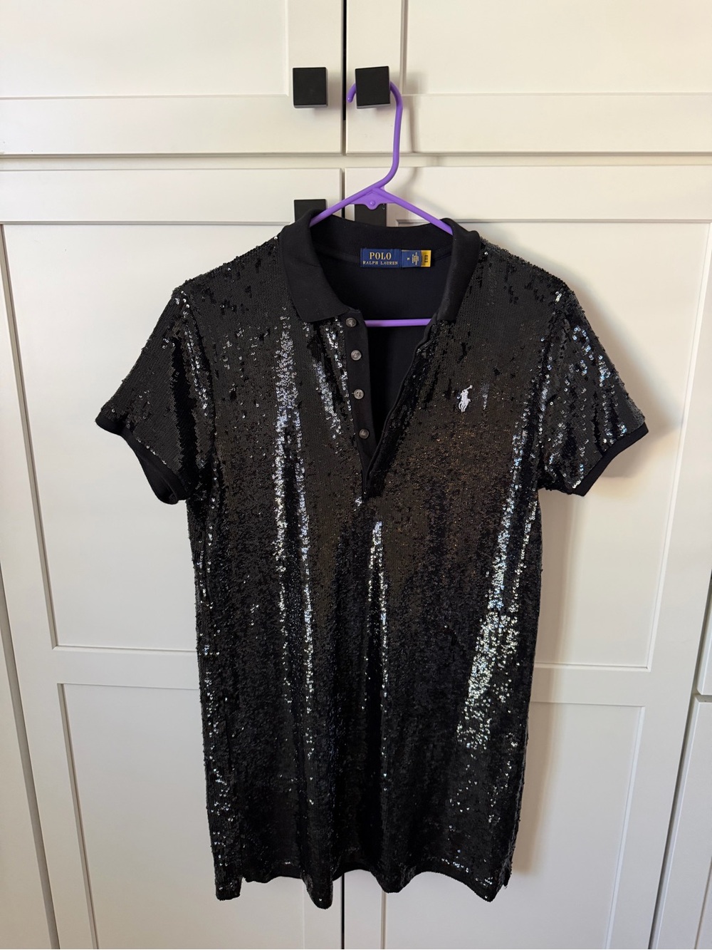Polo by Ralph Lauren Black Sequin Short-Sleeve Polo Dress